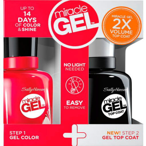Esmalte Sally Hansen Miracle Gel 501 - Red Eye + Top Coat X 2 x 14,7 Ml