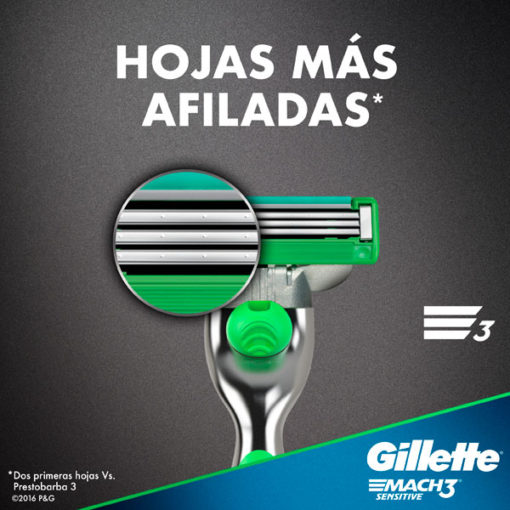 Repuesto Máquina de Afeitar Gillette Mach3 Sensitive X 2 U - Imagen 5