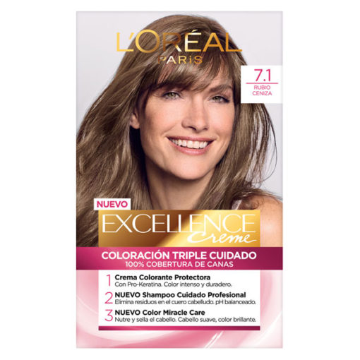 Tintura Permanente en Kit Excellence  7.1 Rubio Ceniza X 1 U - Imagen 3