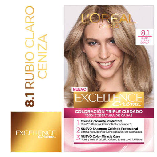Tintura Permanente en Kit Excellence  8.1 Rubio Claro Ceniza X 1 U