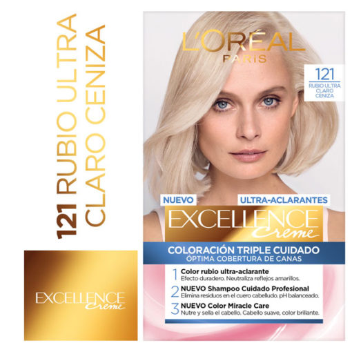 Tintura Permanente en Kit Excellence  121 Rubio Ultra Claro Ceniza X 1 U