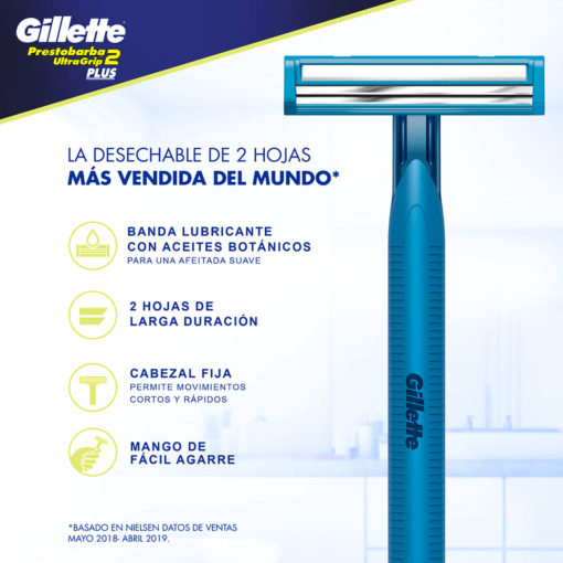 Máquina para afeitar Descartable Gillette Prestobarba UltraGrip Plus X 10 U - Imagen 4