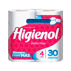 Papel higienico Higienol  Petalos Doble Hoja 30 metros X 4 Rollos