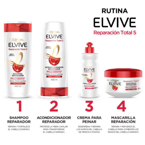 Crema para peinar Elvive Reparación Total 5  X 250 Ml - Imagen 3
