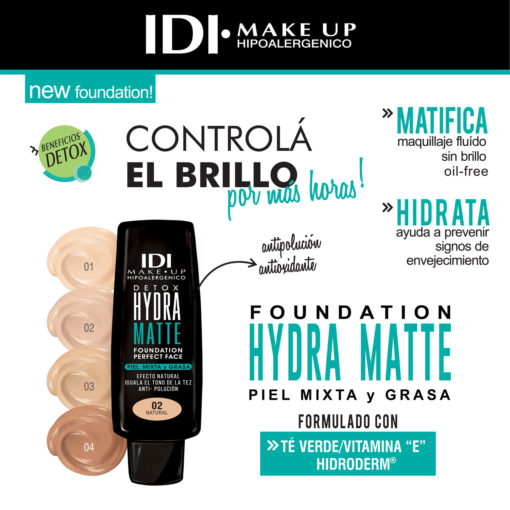 Base Idi Makeup Hydra Matte Detox 01 Ivory X 30 Gr - Imagen 2