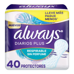 Protectores Diarios Always Plus Respirables Sin Perfume X 40 U