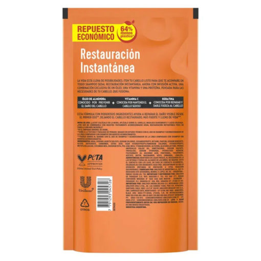 Recarga Económica Shampoo Sedal  Restauración Instantánea X 300 Ml - Imagen 2