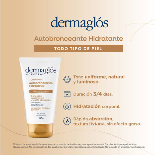 Crema Gel Autobronceante Dermaglós   X 150 Gr - Imagen 5
