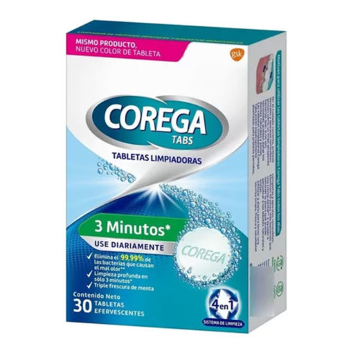 Tabletas Limpiadoras Corega Tabs 3 Minutos X 30 U