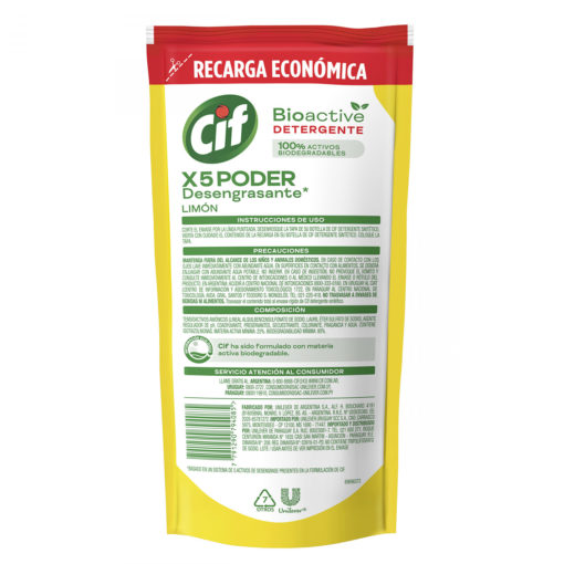 Repuesto Detergente Cif Bioactive Limón X 450 Ml - Imagen 2