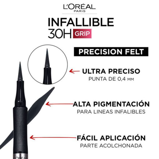 Delineador de Ojos L'Oreal Infallible Grip Precision Felt Negro X 1 U - Imagen 3