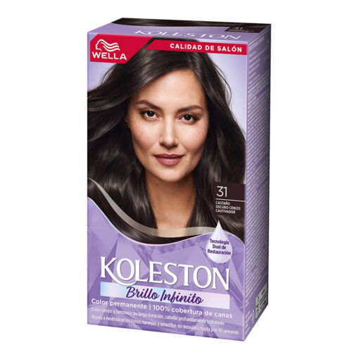 Tintura Permanente en Kit Koleston Brillo Infinito 31 Castaño Oscuro Cenizo Cautivador X 1 U