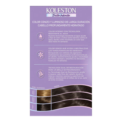 Tintura Permanente en Kit Koleston Brillo Infinito 31 Castaño Oscuro Cenizo Cautivador X 1 U - Imagen 2