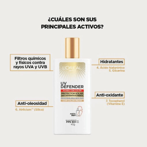 Protector Solar Facial L'Oreal París UV Defender Tono Medio FPS 50+ X 40 Gr - Imagen 5