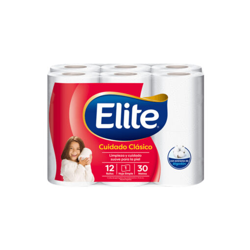 Papel Higiénico Elite Cuidado Clásico Hoja Simple 30 Metros X 12 U