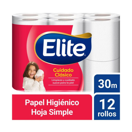Papel Higiénico Elite Cuidado Clásico Hoja Simple 30 Metros X 12 U - Imagen 2