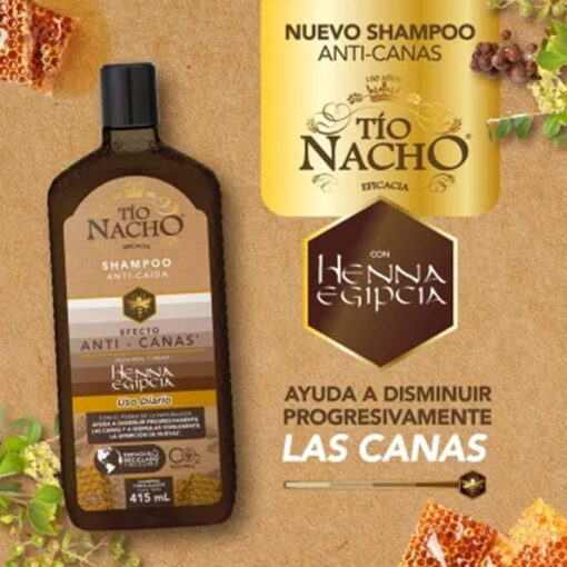 Shampoo Tonalizador Tio Nacho  Henna Egipcia Anti Canas X 415 Ml - Imagen 4