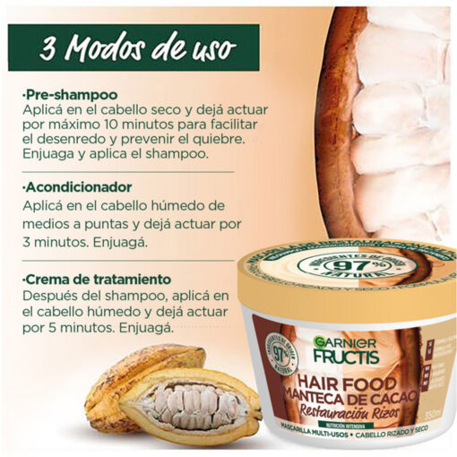 Crema para Peinar Garnier Fructis Hair Food Manteca de Cacao X 250 Ml - Imagen 4