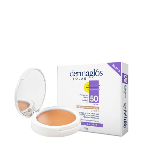 Protector Solar Facial Compacto Dermaglós  FPS 50 Tono 2 X 10 Gr