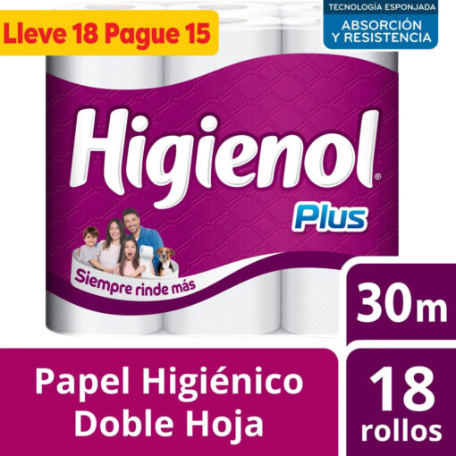 Papel Higiénico Higienol Plus Doble Hoja 30 M X 18 U - Imagen 2