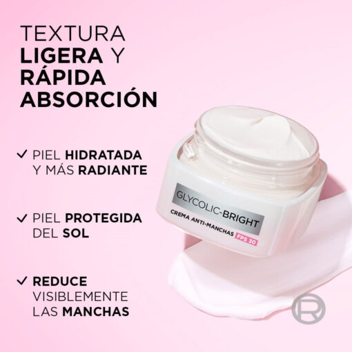 Crema Anti Manchas Loreal Paris Glycolic Bright Dia FPS 30 X 50 Ml - Imagen 7