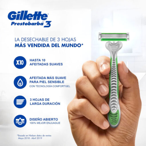 Máquina de Afeitar Gillette Prestobarba 3 Sensitive X 8 U - Imagen 3