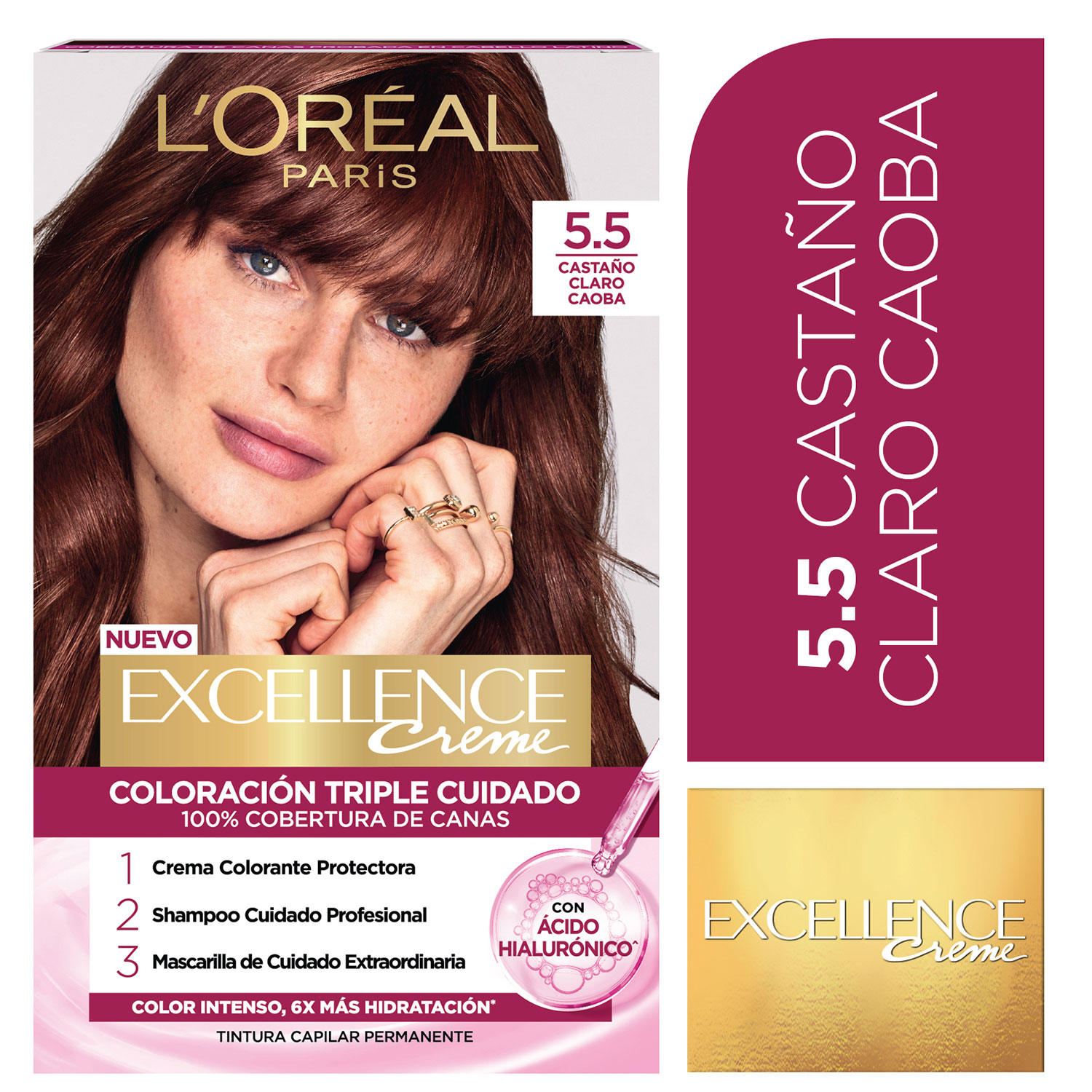 Tintura Permanente en Kit Loreal Paris Excellence 5.5 Castaño Claro Caoba X 1 U - Imagen 2