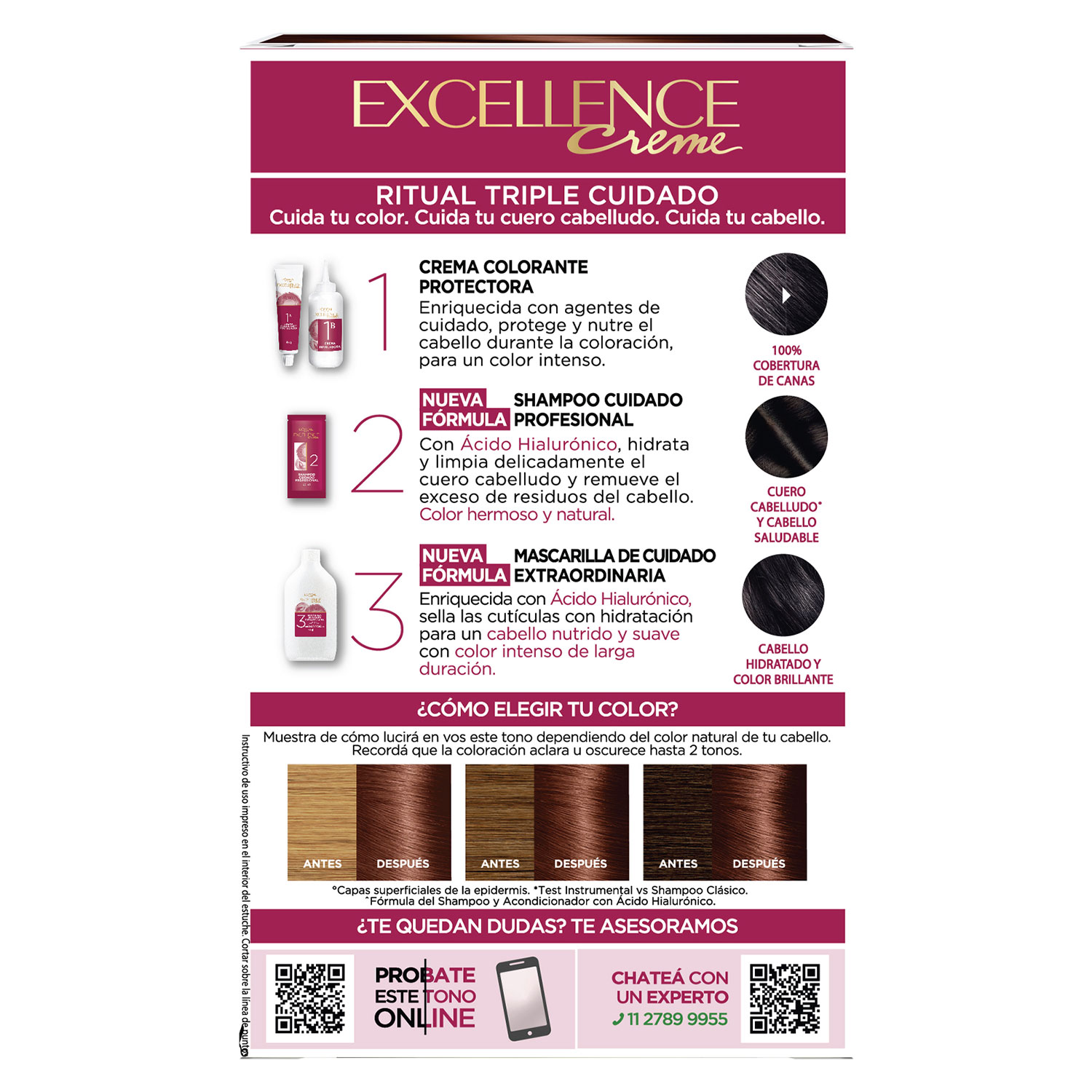 Tintura Permanente en Kit Loreal Paris Excellence 5.5 Castaño Claro Caoba X 1 U - Imagen 3