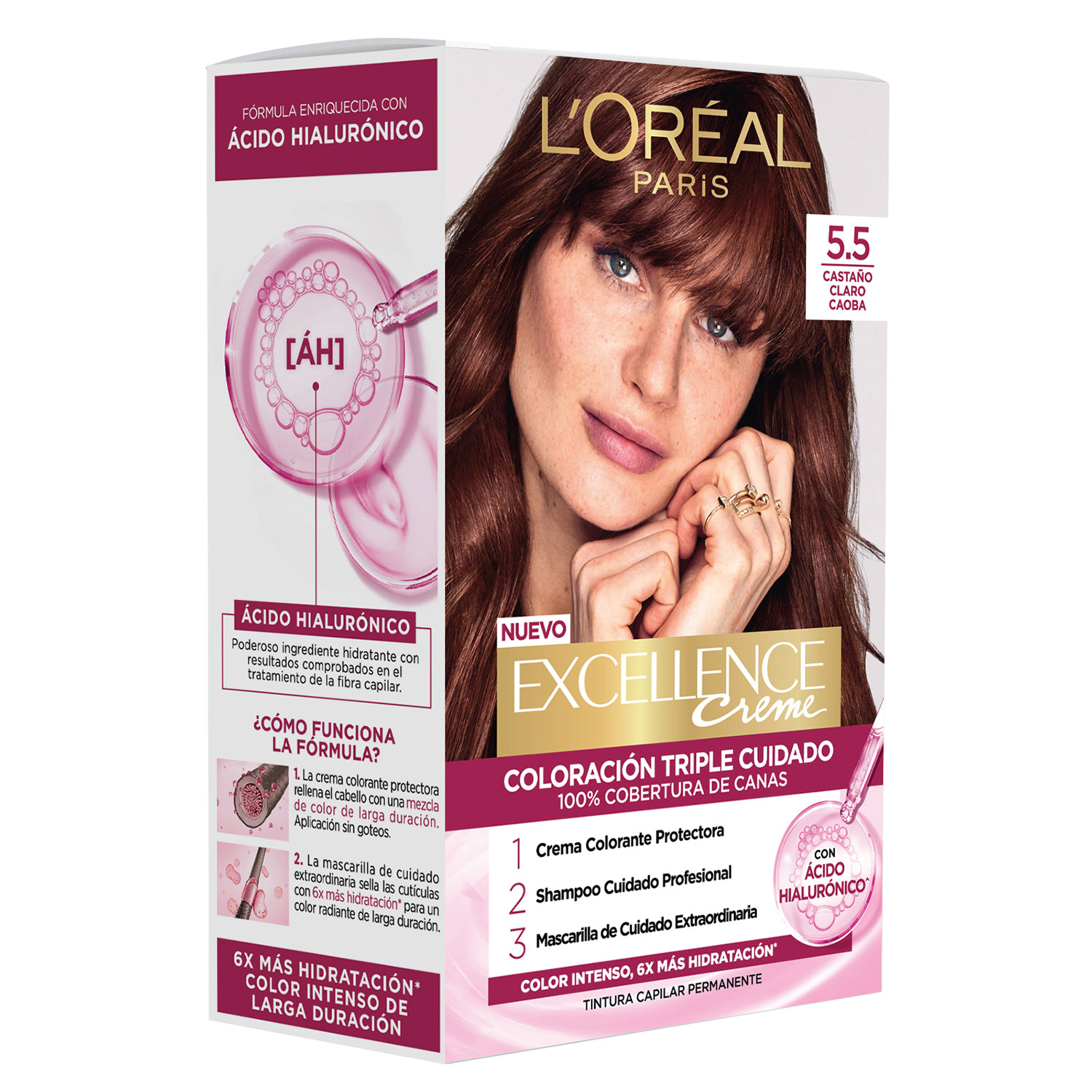 Tintura Permanente en Kit Loreal Paris Excellence 5.5 Castaño Claro Caoba X 1 U - Imagen 4