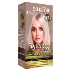 Tintura Permanente En Kit Silkey Superstar Plex 9,1 Rubio Claro Claro Ceniza X 1 U