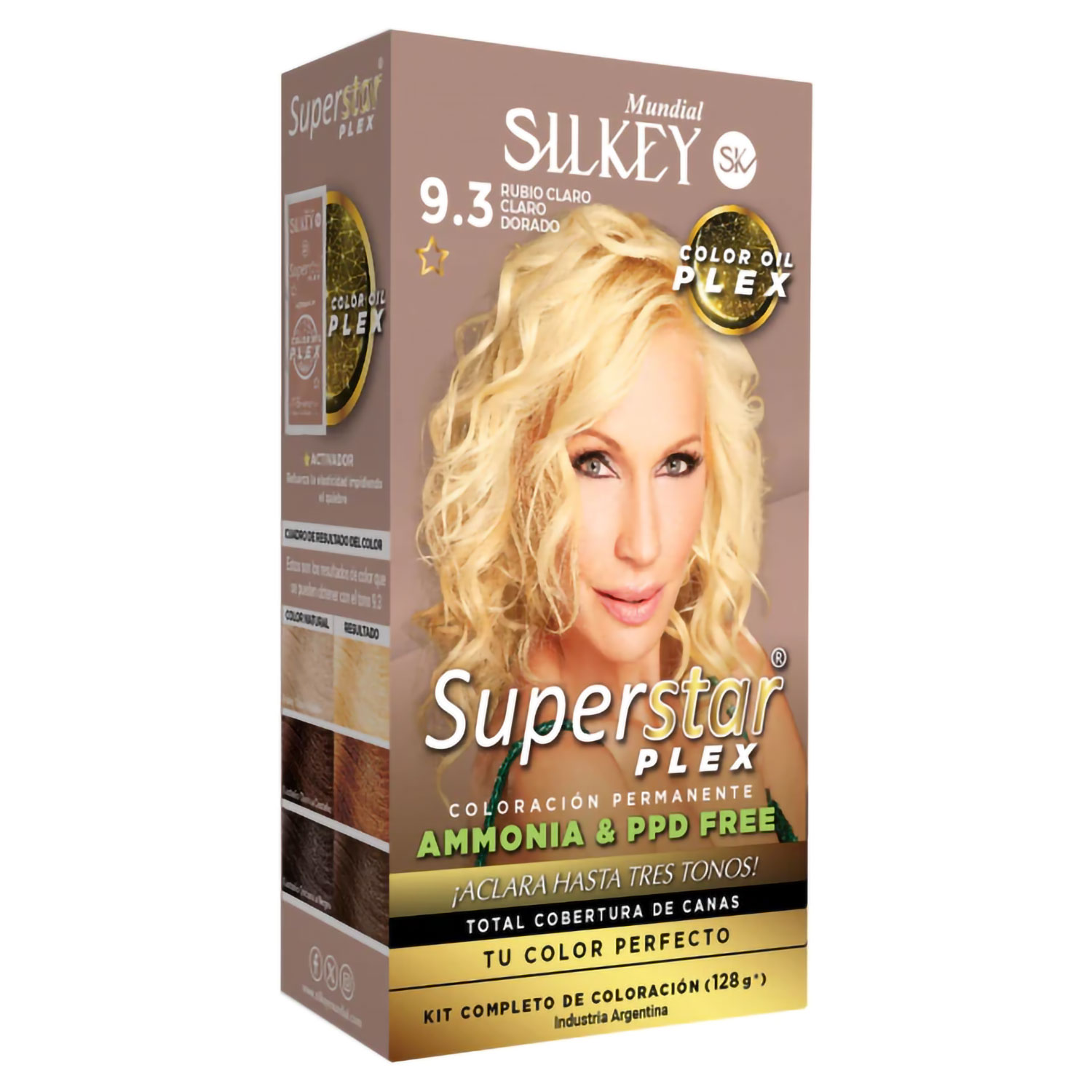 Tintura Permanente En Kit Silkey Superstar Plex 9,3 Rubio Claro Claro Dorado X 1 U