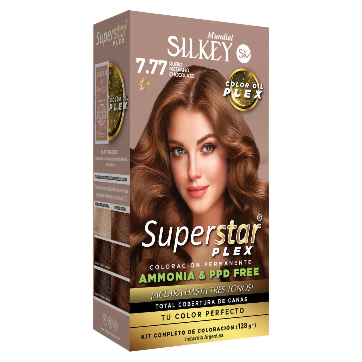 Tintura Permanente En Kit Silkey Superstar Plex 7,77 Rubio Mediano Chocolate X 1 U