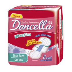 Toallas Femeninas Doncella Ultrafinas Tela Seca con Alas X 8 U