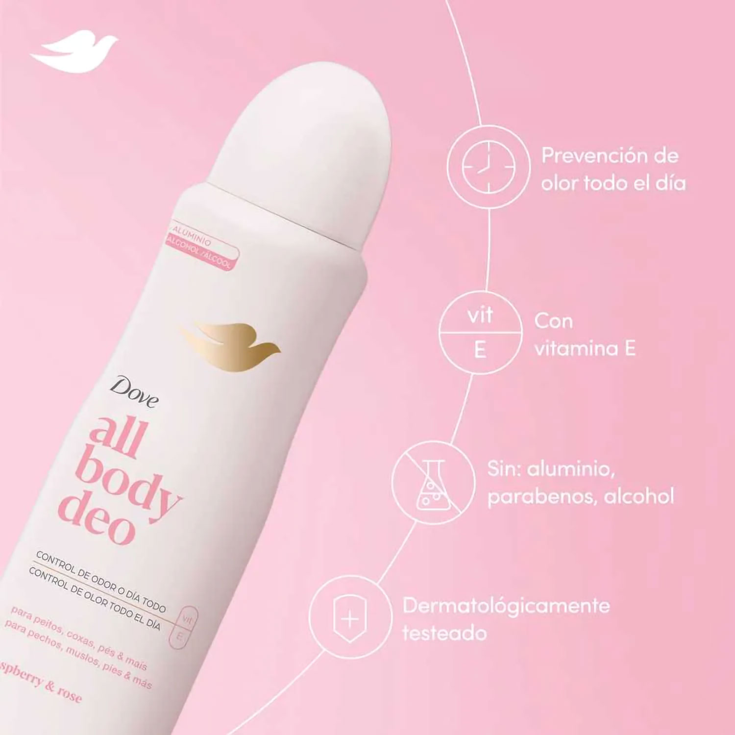 Desodorante Corporal Dove All Body Deo Raperry And Rose X 150 Ml - Imagen 6