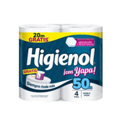 Papel Higiénico Higienol con Yapa 50 Metros Doble Hoja X 4 U