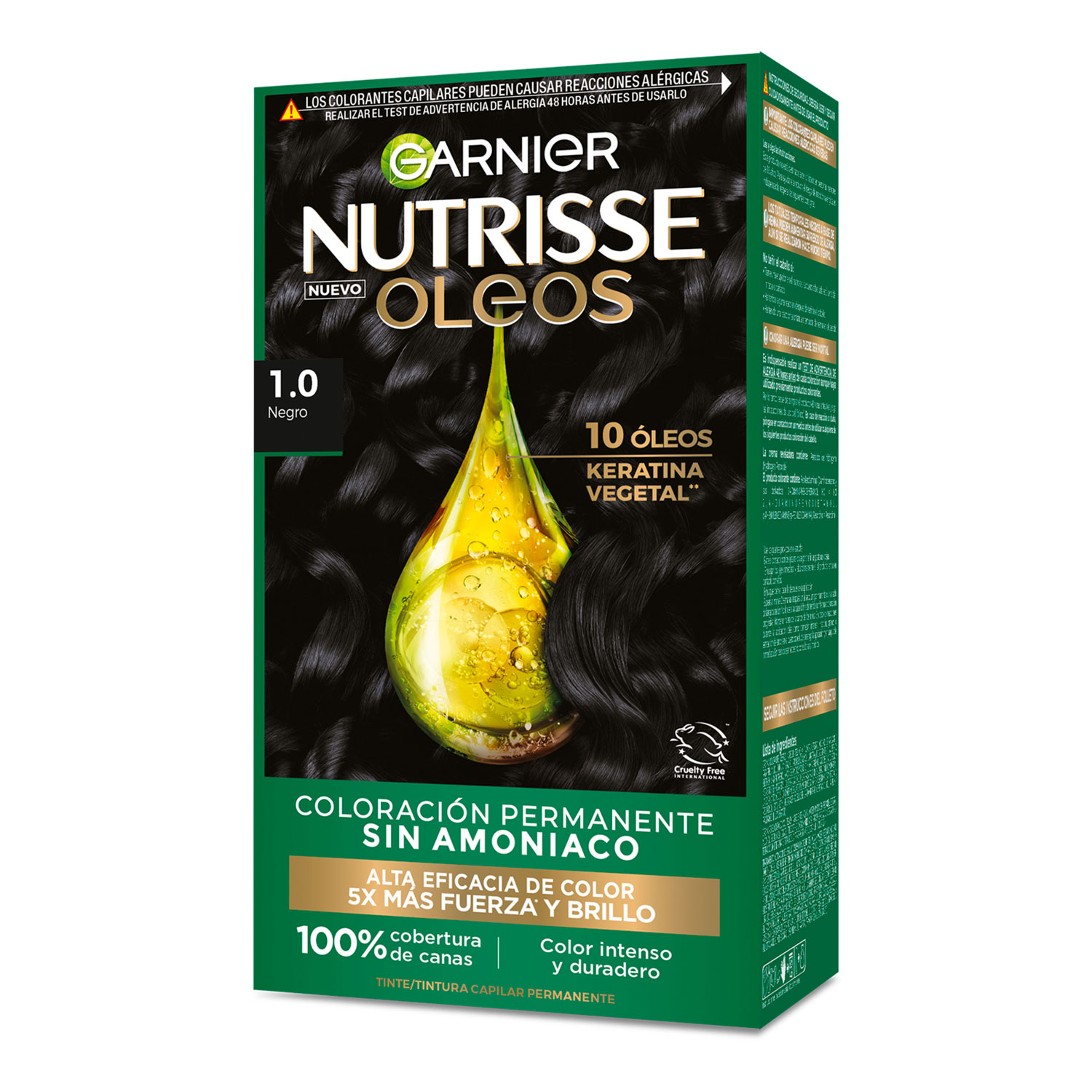 Tintura Permanente en Kit Nutrisse Oleos Sin Amoníaco 1,0 Negro X 1 U
