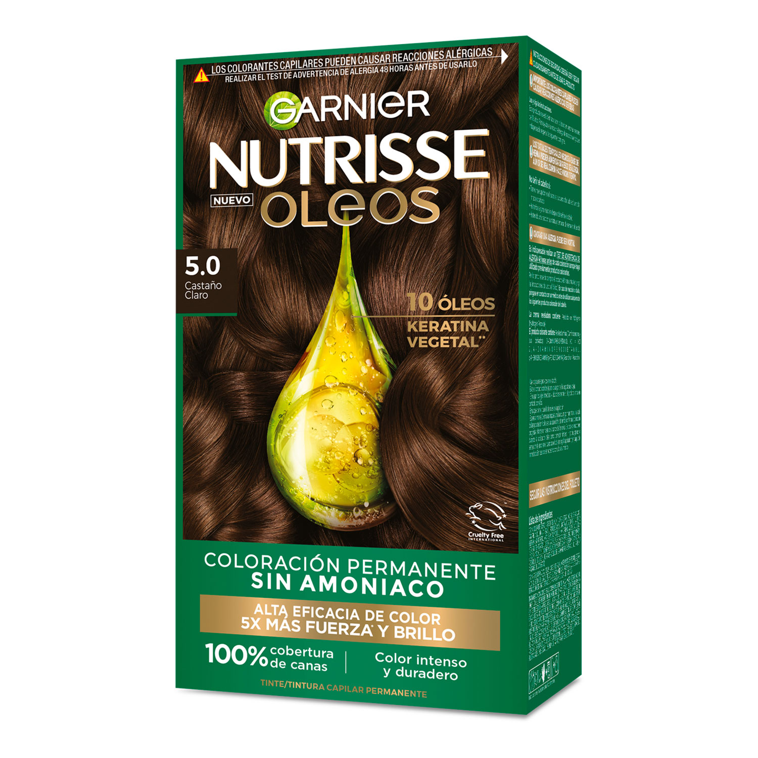 Tintura Permanente en Kit Nutrisse Oleos Sin Amoníaco 5,0 Castaño Claro X 1 U