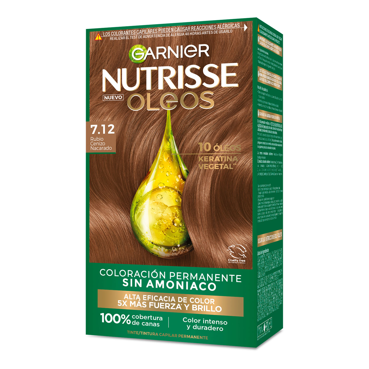Tintura Permanente en Kit Nutrisse Oleos Sin Amoníaco 7,12 Rubio Cenizo Nacarado X 1 U