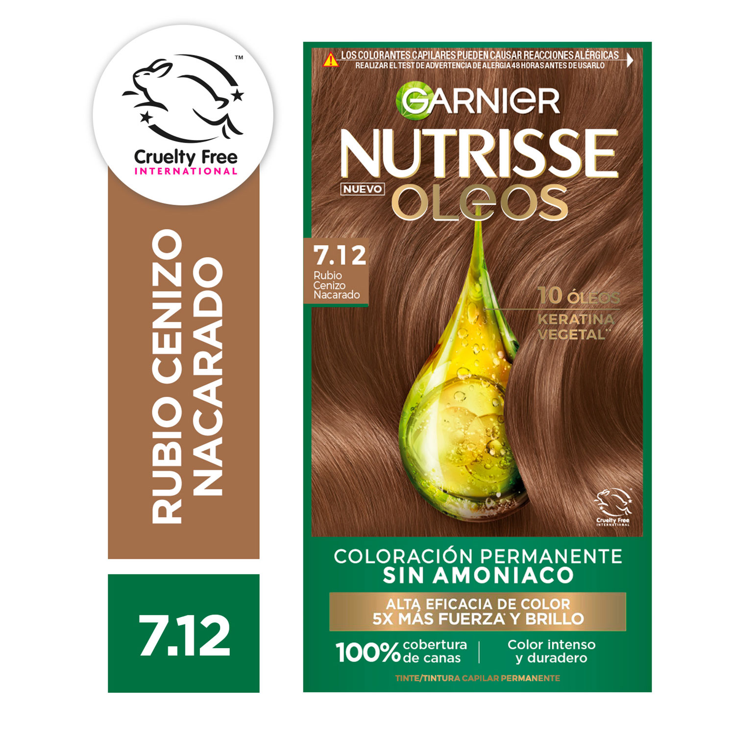 Tintura Permanente en Kit Nutrisse Oleos Sin Amoníaco 7,12 Rubio Cenizo Nacarado X 1 U - Imagen 2