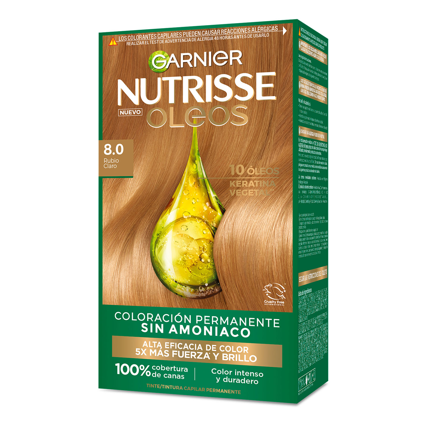 Tintura Permanente en Kit Nutrisse Oleos Sin Amoníaco 8,0 Rubio Claro X 1 U