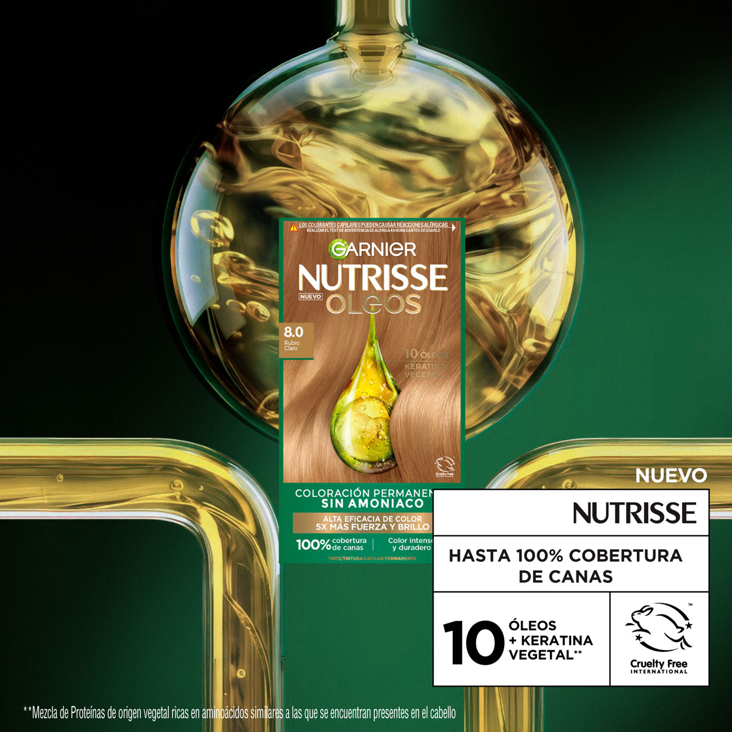 Tintura Permanente en Kit Nutrisse Oleos Sin Amoníaco 8,0 Rubio Claro X 1 U - Imagen 4