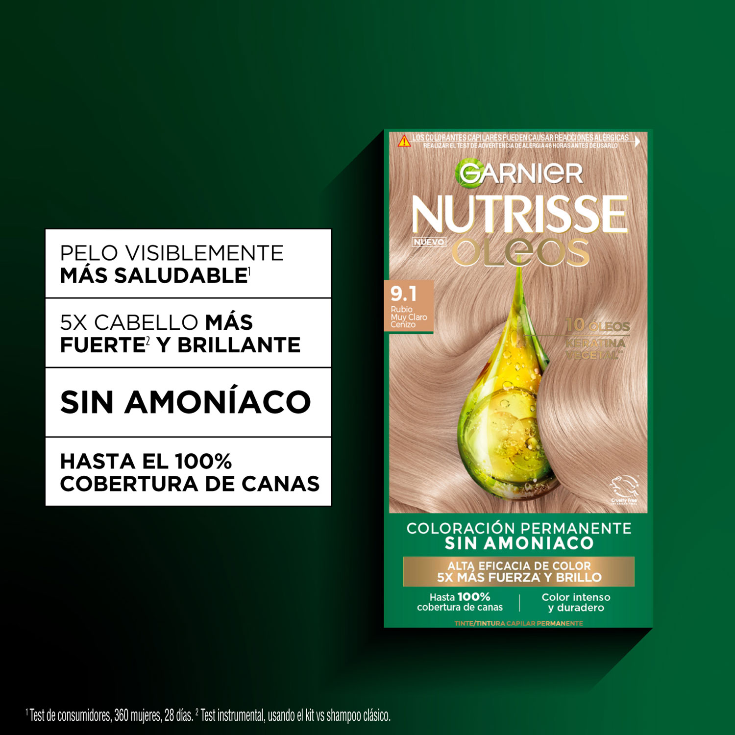 Tintura Permanente en Kit Nutrisse Oleos Sin Amoníaco 9,1 Rubio Cenizo X 1 U - Imagen 5